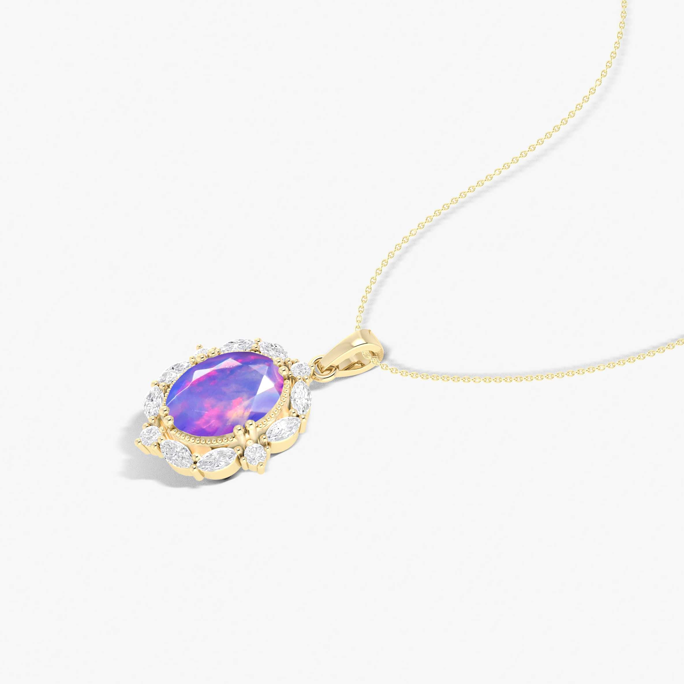 Natural Lavender Opal Halo Pendant Necklace - Dainty Gold Chain Jewelry for Women, Gift for Her, Birthday, Anniversary, Valentine's Day | Perfect for Everyday Wear, Date Nights & Special Occasions