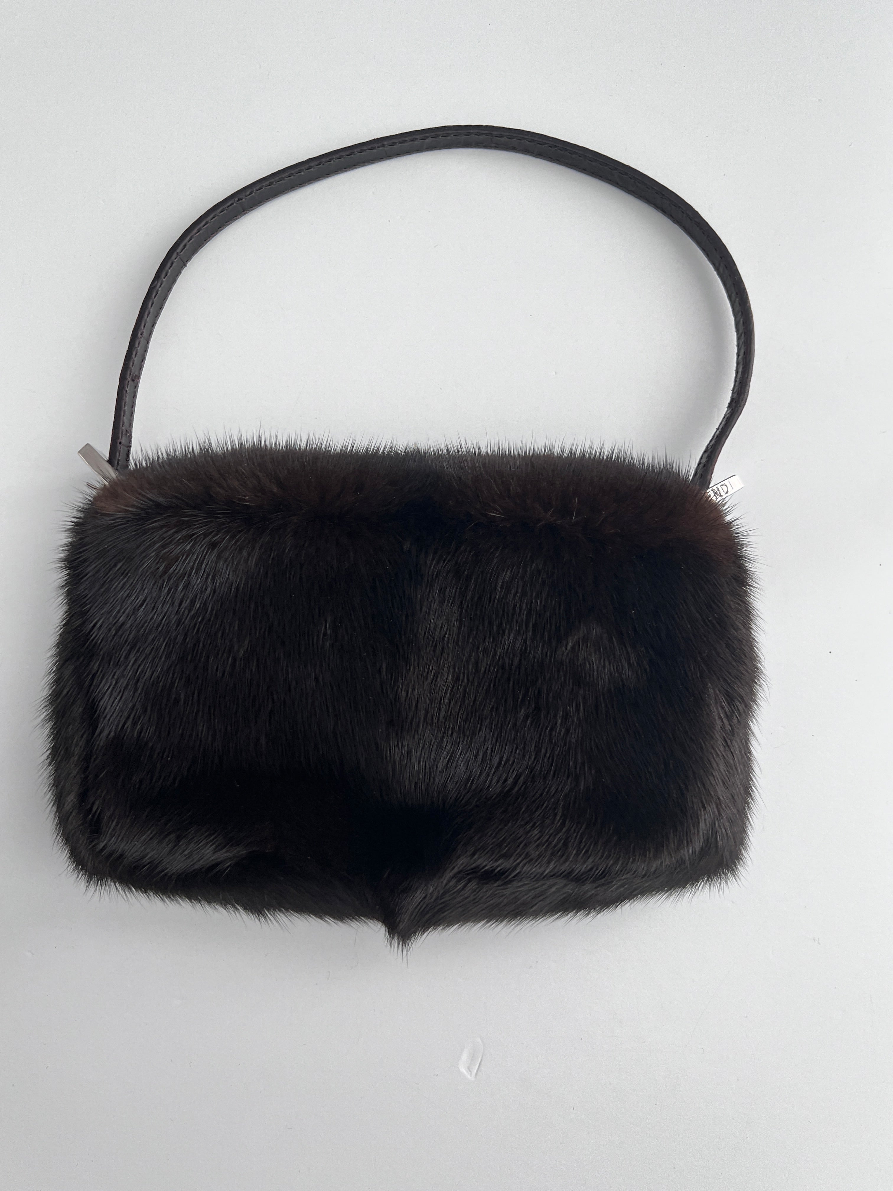 Vintage Fendi Brown Mink Fur Mini Baguette Bag - Luxury Designer Crossbody Purse for Women, Perfect for Evening Parties & Special Occasions
