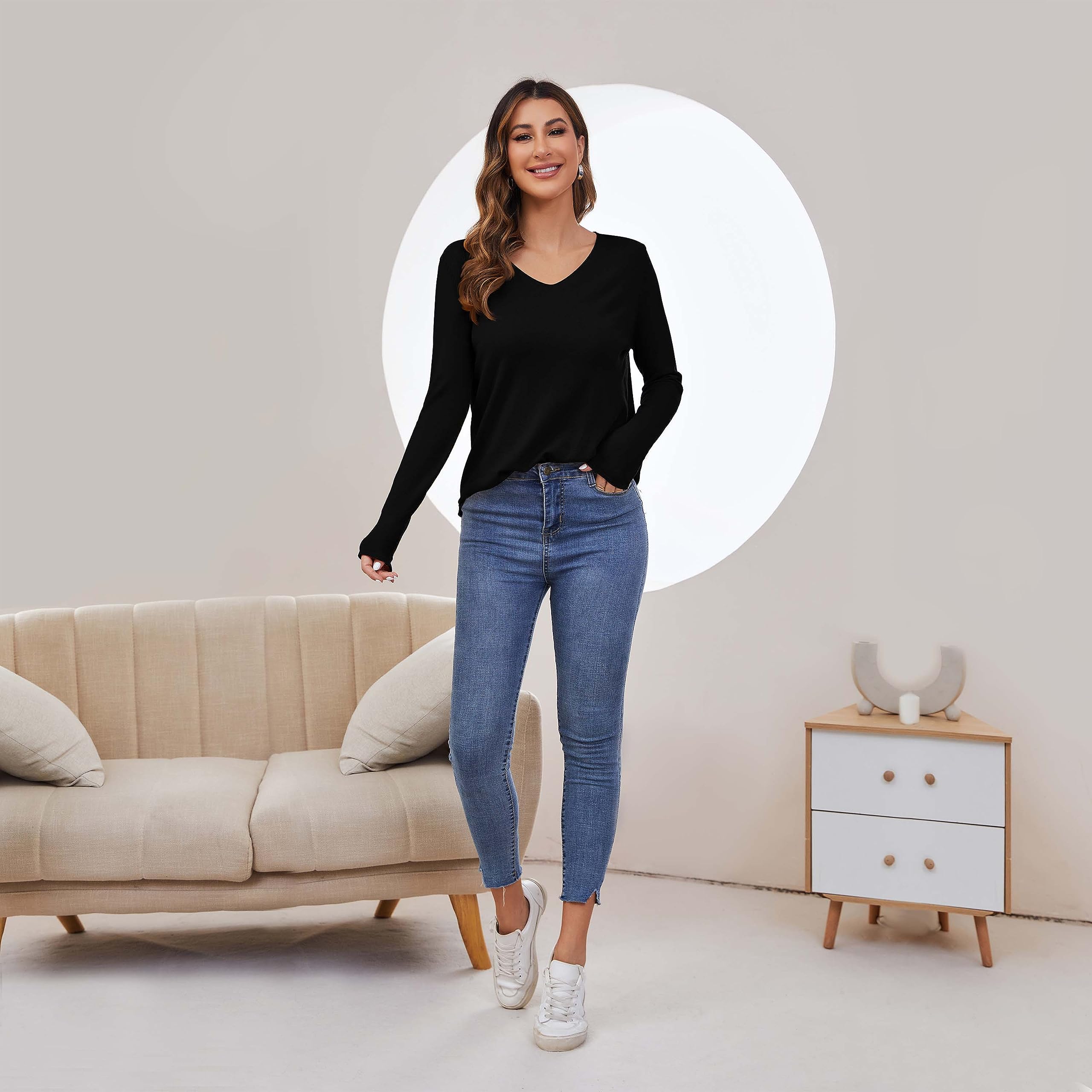 Women's V-Neck Pullover Sweater - Soft Knit Lightweight Long Sleeve Jumper Top for Casual Wear & Office Outfits | Cozy Fall & Winter Fashion