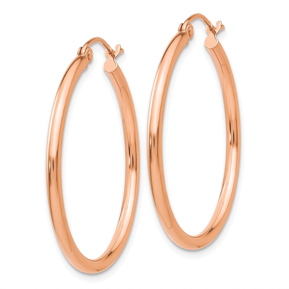 10K Rose Gold Polished 2mm Tube Hoop Earrings for Women - Dainty Minimalist Everyday Jewelry Gift - Perfect for Work, Date Night & Special Occasions