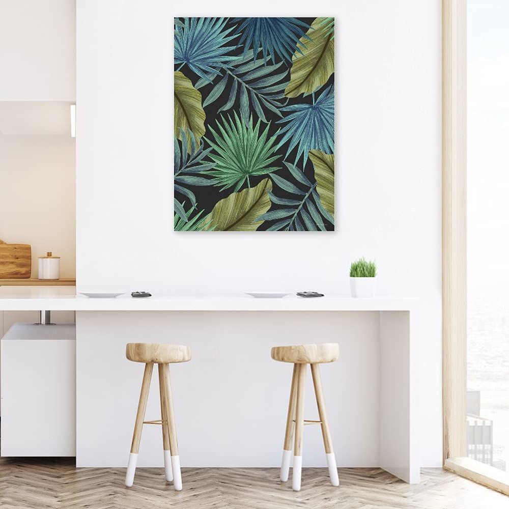 Tropical Leaves Canvas Wall Art - Hand-Painted Fine Art Decor by Seven Trees Design for Living Room, Bedroom, Office & More - Ready to Hang 24x32 Inches - Perfect for Coastal, Boho & Modern Home Decor