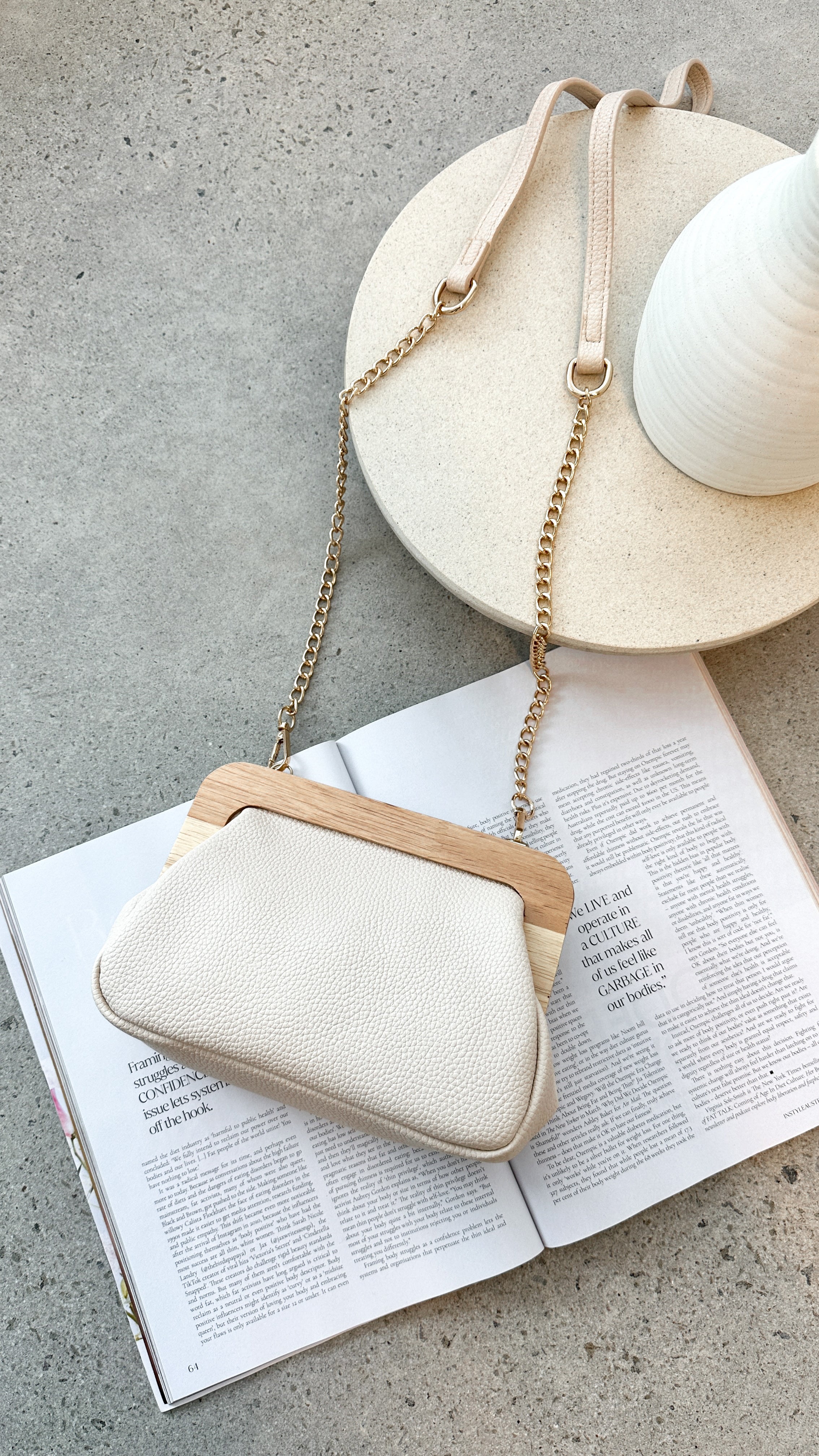 Kimmi Timber Frame Clutch Bag in Nude - Stylish Women's Handbag for Evening Parties, Weddings & Date Nights