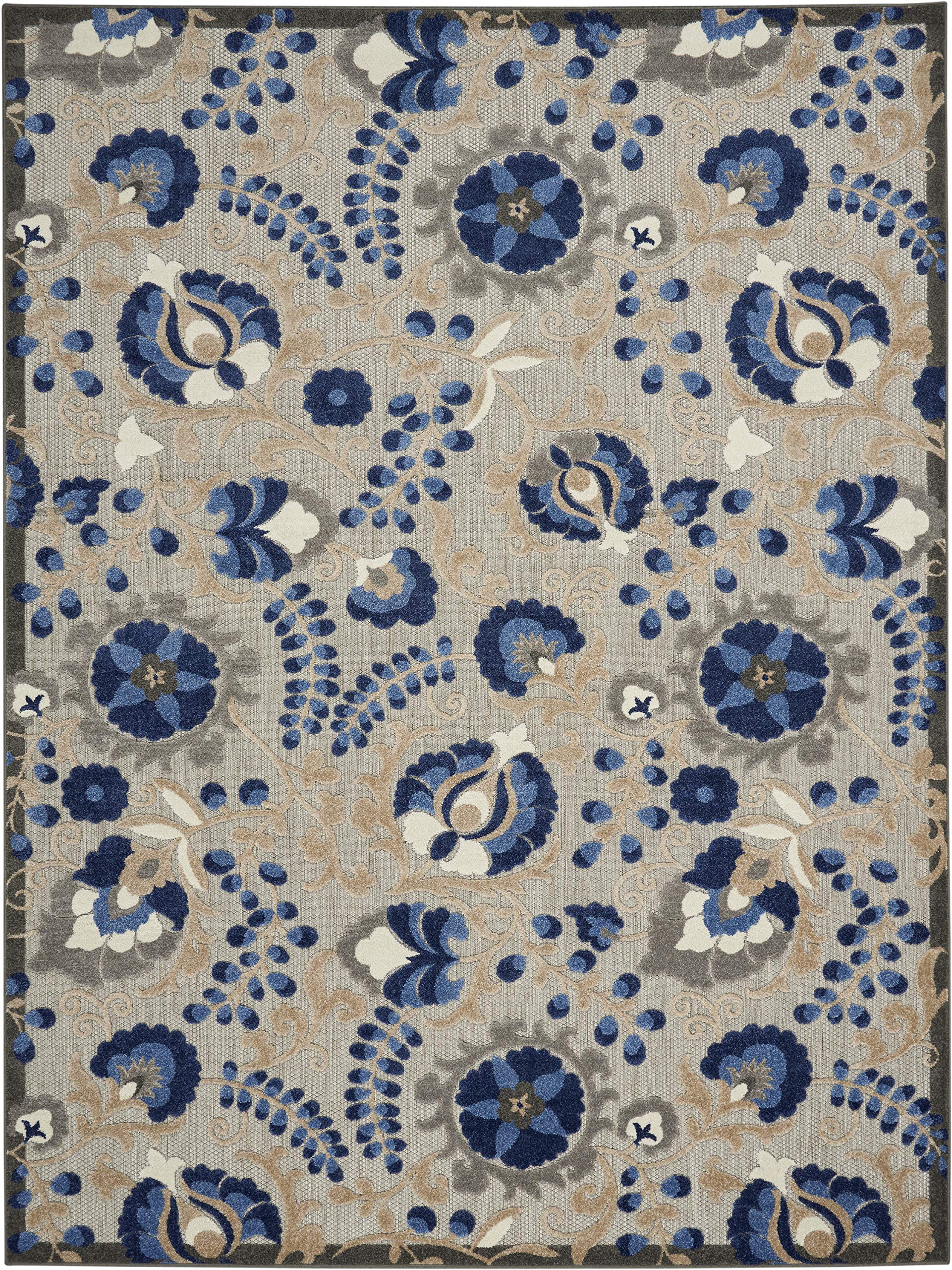 Nourison Aloha 7' x 10' Indoor Outdoor Area Rug - Natural Blue, Non-Shedding & Easy to Clean - Perfect for Bedroom, Living Room, Dining Room, Backyard, Deck & Patio