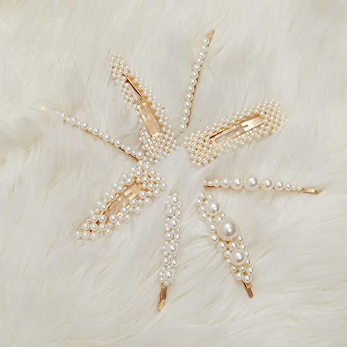 FAMEZA 8 Pack Pearl Hair Clips for Women & Girls - Elegant Handmade Hair Barrettes for Wedding, Party & Everyday Use - Cute Hair Accessories for Bridal, Prom & Daily Styling