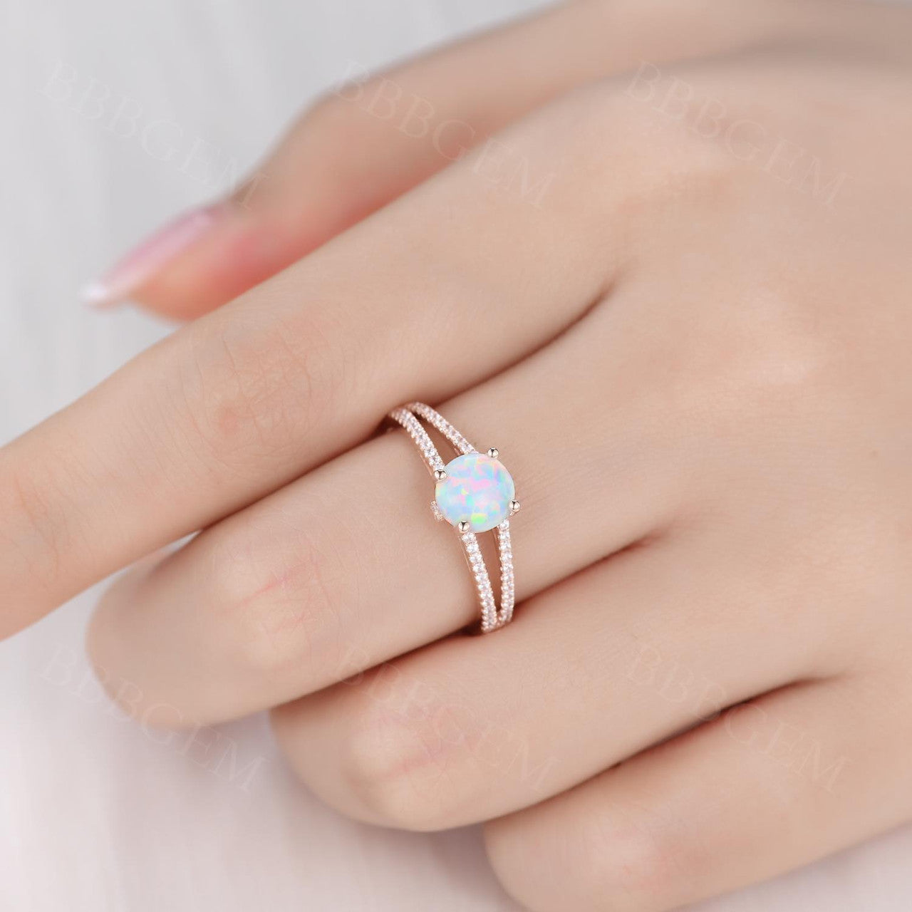 Vintage Opal Engagement Ring - Split Shank Round Cut Opal Wedding Band in Rose Gold | Perfect for Proposals, Anniversaries & Romantic Occasions