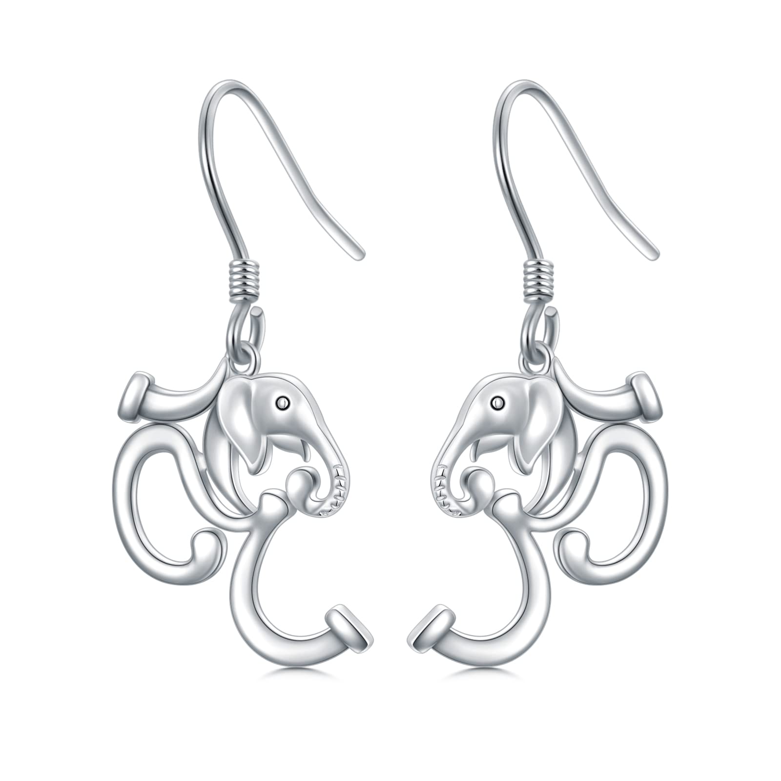 RMREWY 925 Sterling Silver Elephant Dangle Drop Earrings with Om Symbol - Yoga Jewelry for Women - Perfect for Meditation, Yoga Practice & Boho Fashion