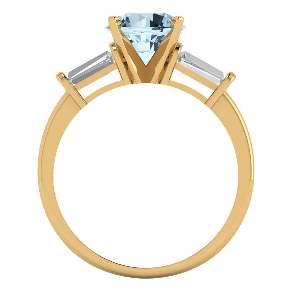 2.0 ct Round Cut Aquamarine Engagement Ring - 3 Stone Solitaire in 14K Yellow Gold | Designer Bridal Jewelry for Anniversary & Wedding | Perfect for Proposals, Special Occasions & Gifts