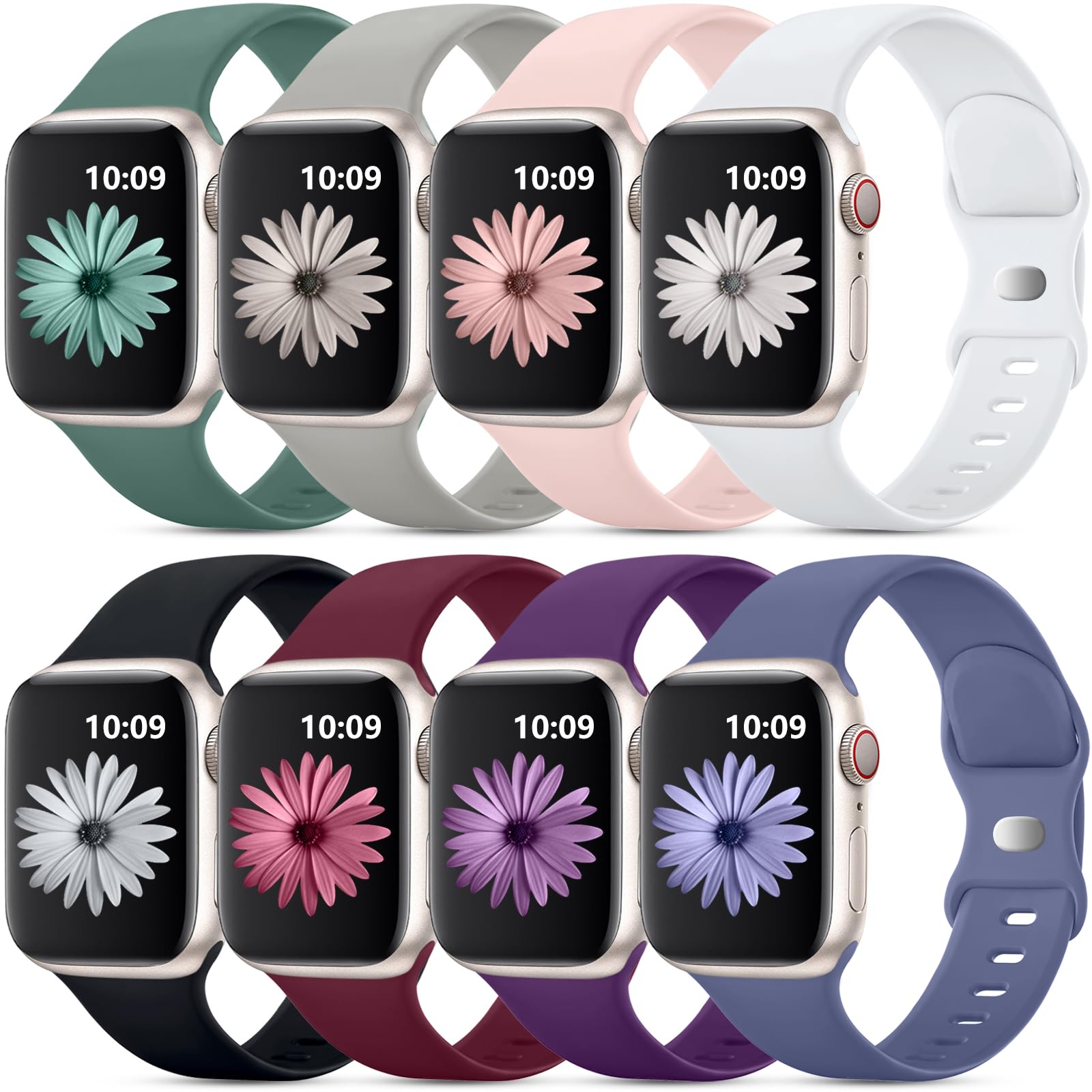 8 Pack Sport Bands Compatible with Apple Watch 38mm 40mm 41mm 42mm 44mm 45mm 46mm 49mm - Soft Silicone Waterproof Strap for Apple Watch Ultra/Ultra 2 & iWatch Series 10-1 SE - Perfect for Running, Swimming, Workouts & Everyday Wear