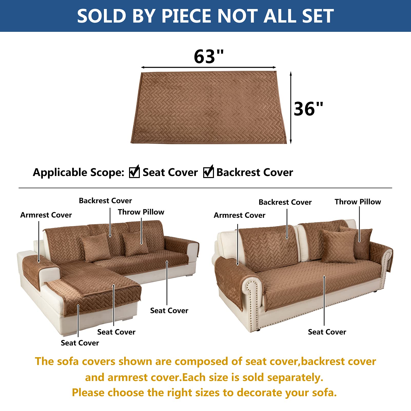 Eismodra 3-Piece Anti-Slip Sectional Sofa Cover - Brown 36