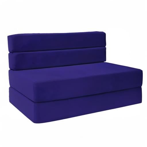 D&D Futon Furniture - Foldable Foam Mattress & Convertible Sofa Bed for Guests (Queen Size, Royal Blue) - Perfect for Small Spaces, Dorm Rooms & Home Offices