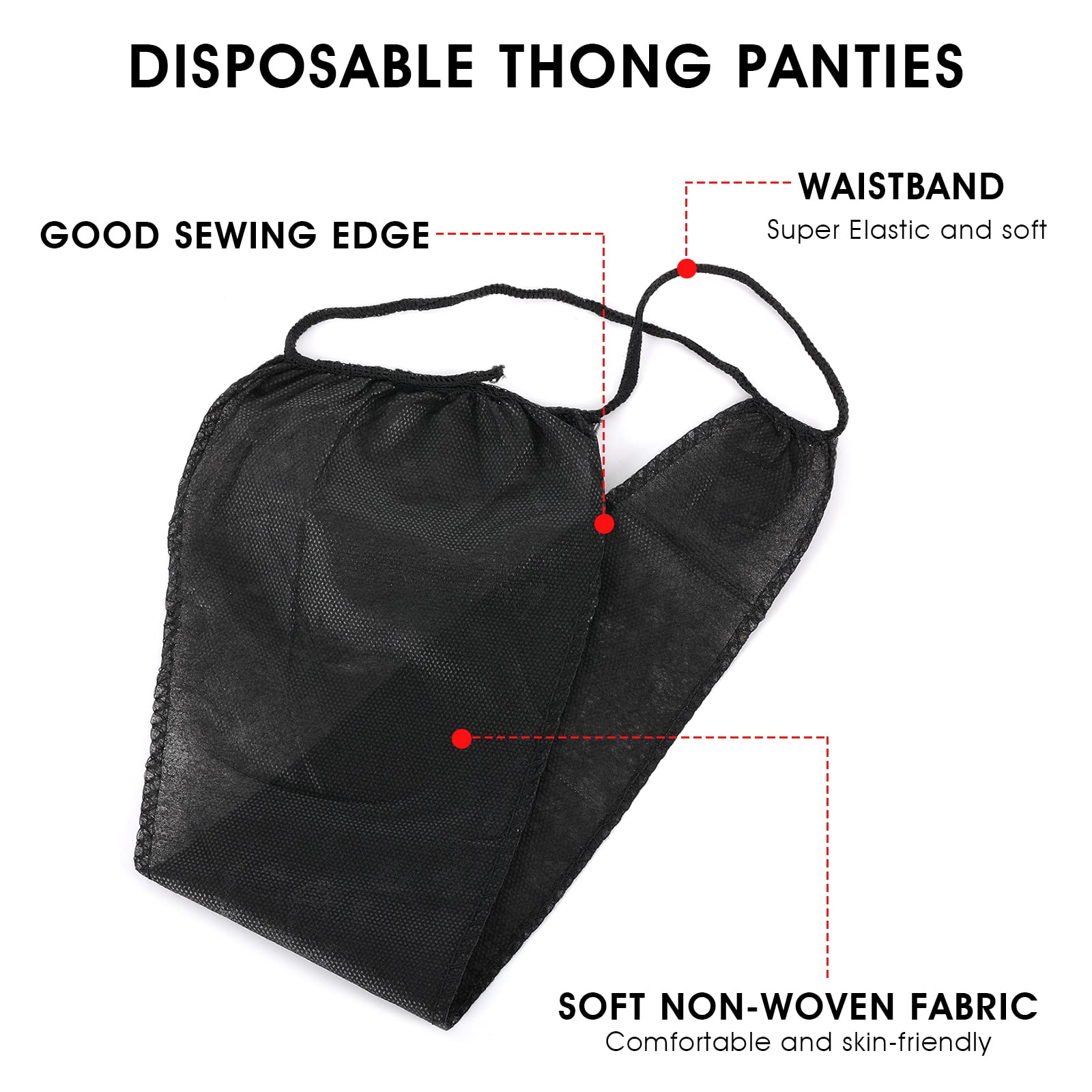 ASTER 50 Pack Disposable Thong Underwear - Breathable Non-Woven T-Back Panties for Spray Tanning, Spa, Waxing & Massage - Black Comfortable Hygiene Underwear for Women