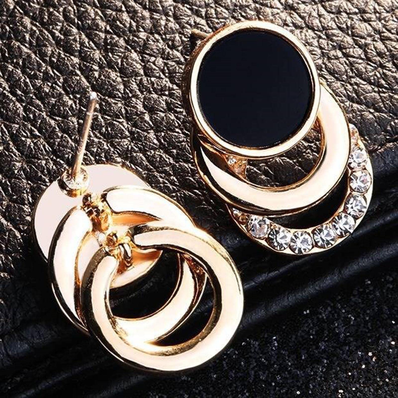 Boho Geometric Hoop Earrings for Women - Gold Crystal Dangle Earrings with Black Dot Studs, Layered Statement Drop Earrings for Wedding, Prom, Party & Everyday Wear