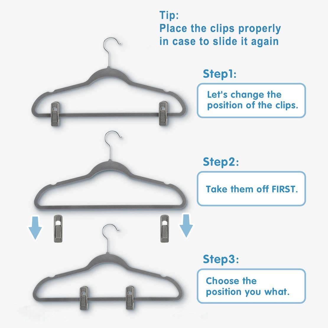 40 PCS Gray Non-Slip Velvet Hanger Clips - Skirt & Pants Hangers for Slim Velvet Hangers, Perfect for Closet Organization & Space Saving