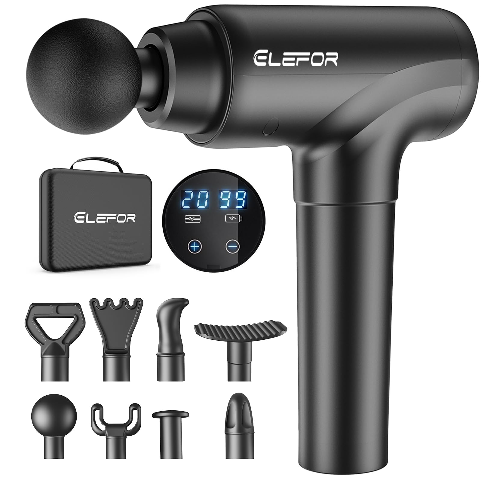 Deep Tissue Massage Gun for Athletes - Percussion Muscle Massager with 8 Attachments & 20 Speed Levels for Pain Relief - Matte Black - Perfect for Post-Workout Recovery & Muscle Therapy