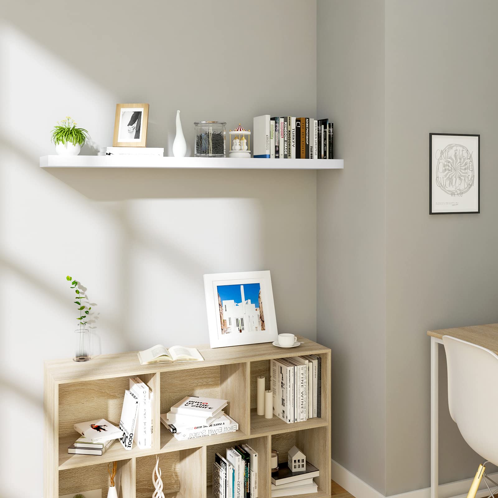 WOLTU 120cm Floating Shelf - White Wooden Wall Mounted Storage & Display Shelf for Living Room, Bathroom, Kitchen | Modern Home Decor & Organizer RG9315ws