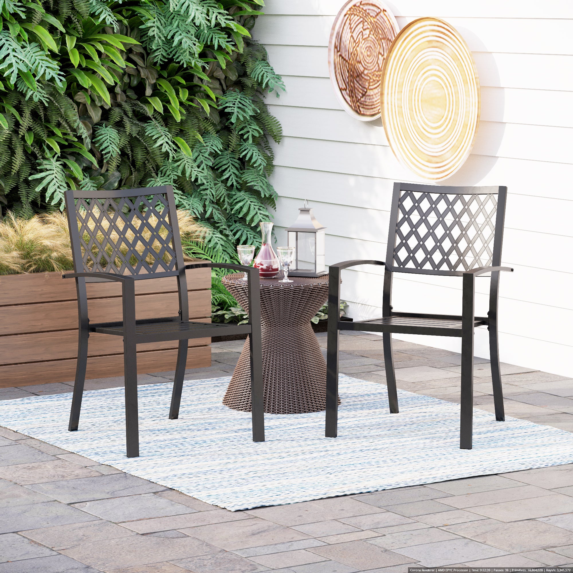 PHI VILLA 2-Piece Outdoor Patio Metal Dining Chairs Set - Rust-Resistant Garden & Backyard Furniture for Dining, Entertaining & Relaxing
