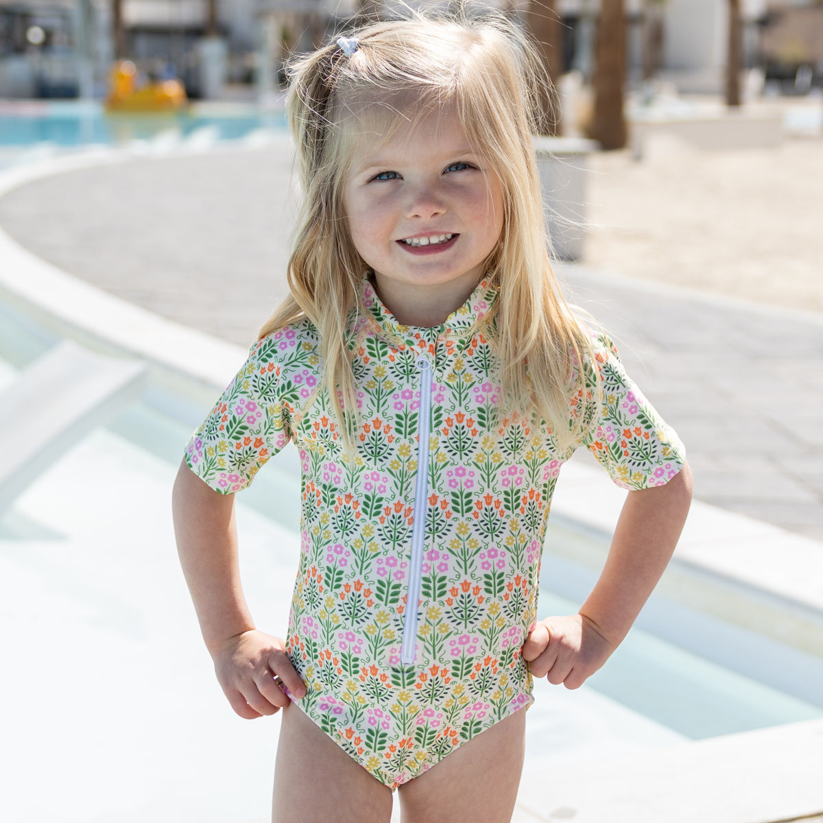 Girls' Short Sleeve Rash Guard One Piece Swimsuit - UV Protection Swimwear for Beach, Pool & Water Sports