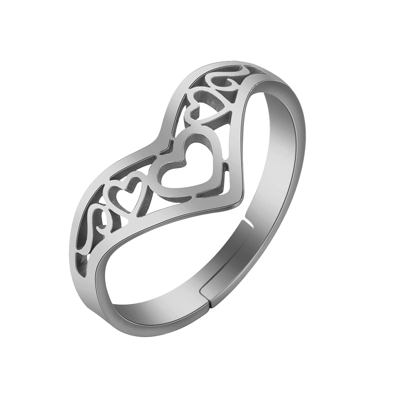Hollow Out Star Heart Rings for Women & Men - Adjustable Open Splice Couple Rings with Crystal - Perfect for Valentine's Day, Anniversary Gifts & Romantic Occasions