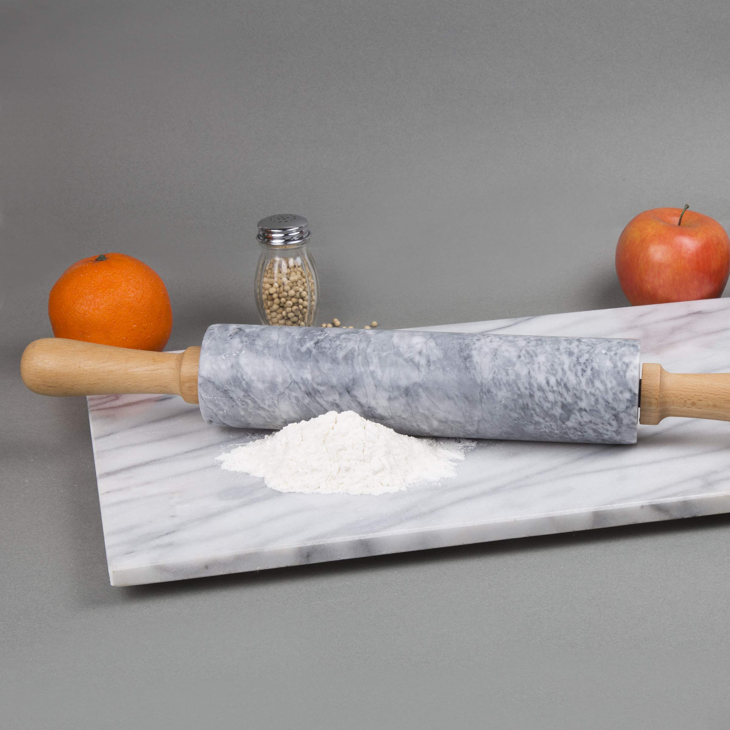 Premium Natural Marble Rolling Pin with Wooden Handles - Heavy Duty Non-Stick Baking Tool for Dough, Pastry, Pizza - 2.3
