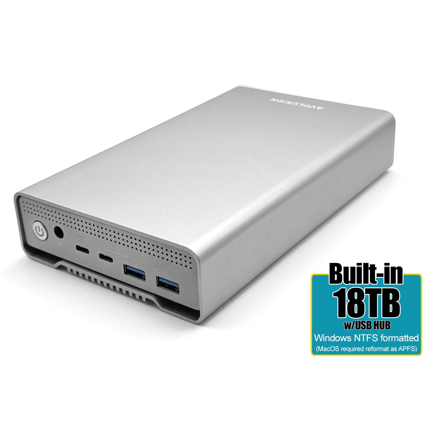 Avolusion PRO-G1 Series 18TB USB 3.2 Gen 2 (10Gbps) USB-C External Hard Drive for Windows & Mac - High Speed Portable HDD for PC, Laptop, Gaming, Backup Storage & Creative Professionals (Renewed, Silver)