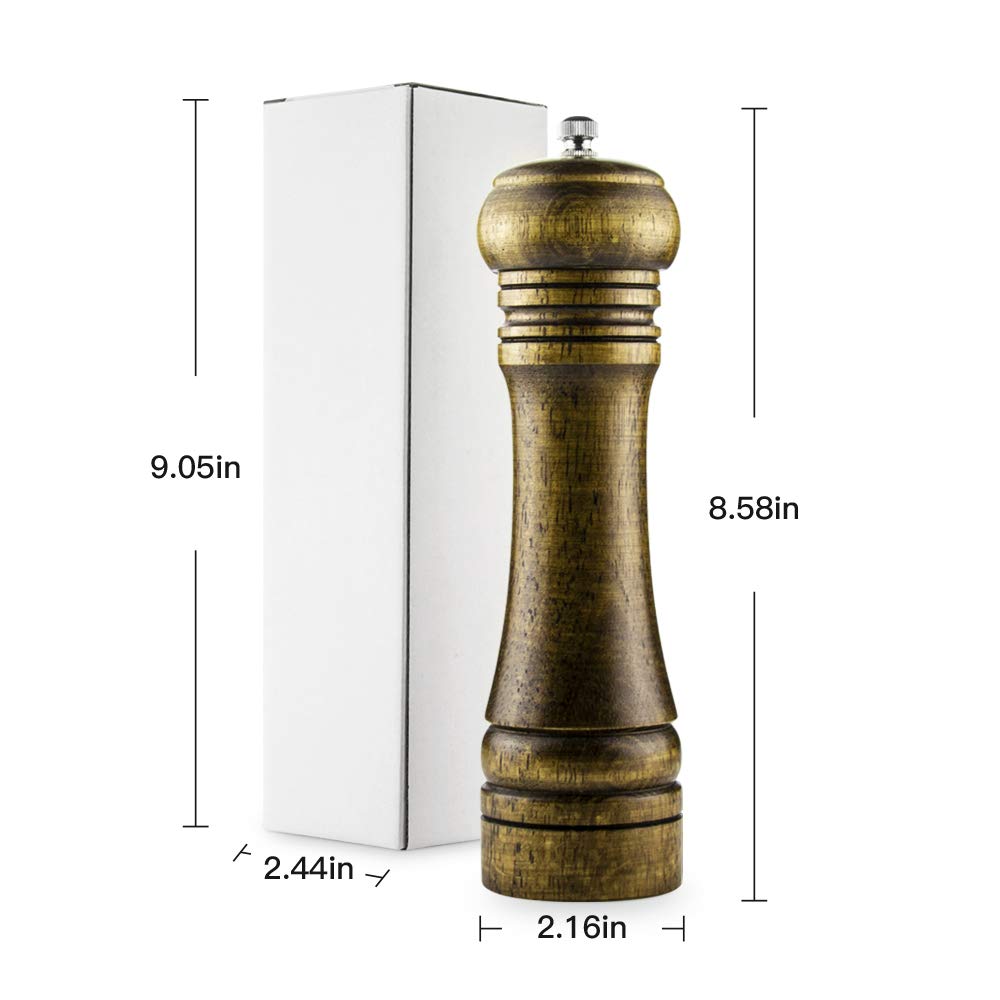 Premium 8 Inch Wood Pepper Grinder with Ceramic Rotor - Adjustable Coarseness, Hand Operated Capstan Mill for Freshly Ground Spices - Perfect for Kitchen, Dining Table & Gourmet Cooking