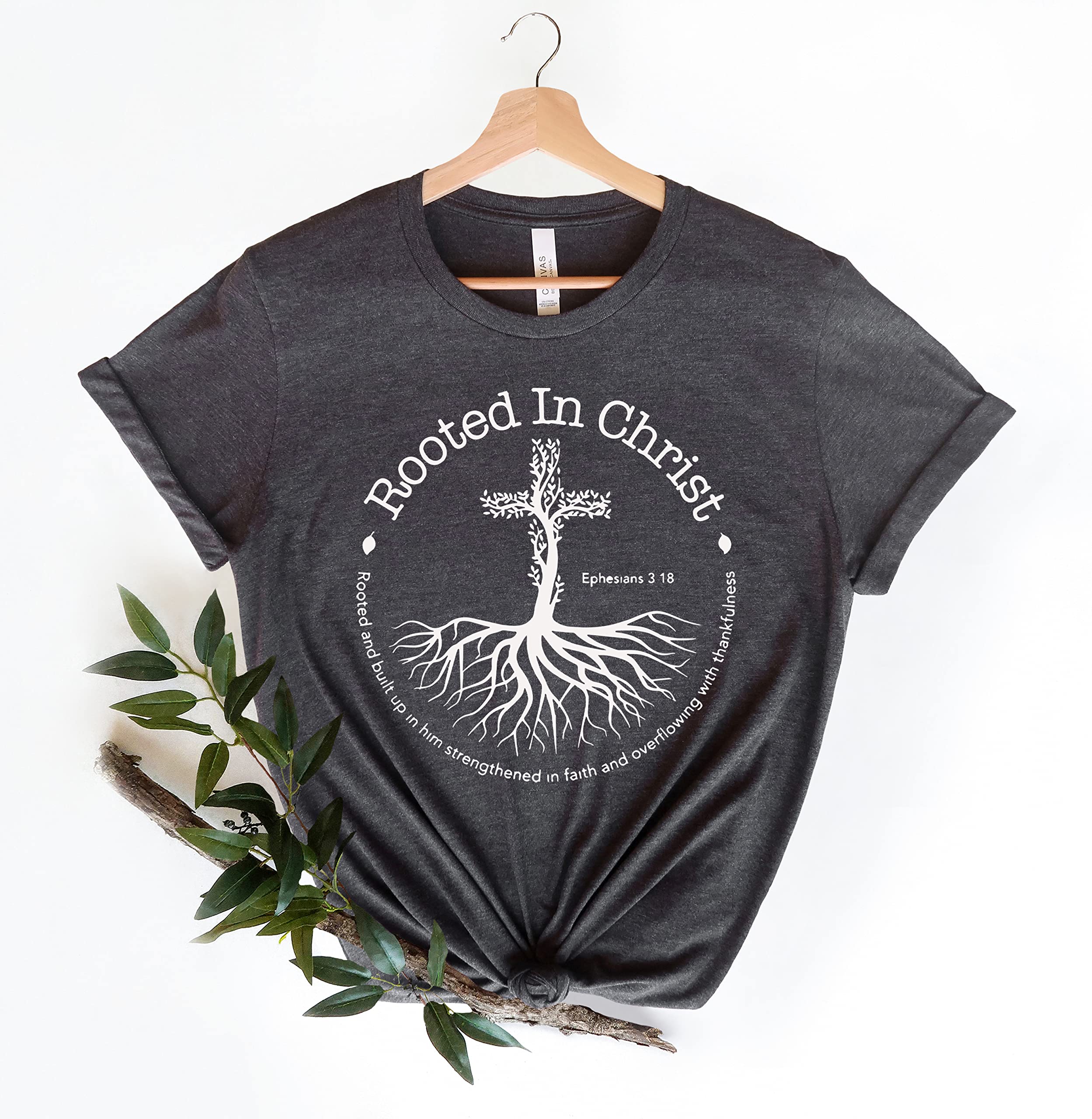 Rooted In Christ T-Shirt - Christian Religious Graphic Tee with Jesus Cross Design - Inspirational Faith-Based Apparel for Church, Worship & Daily Wear