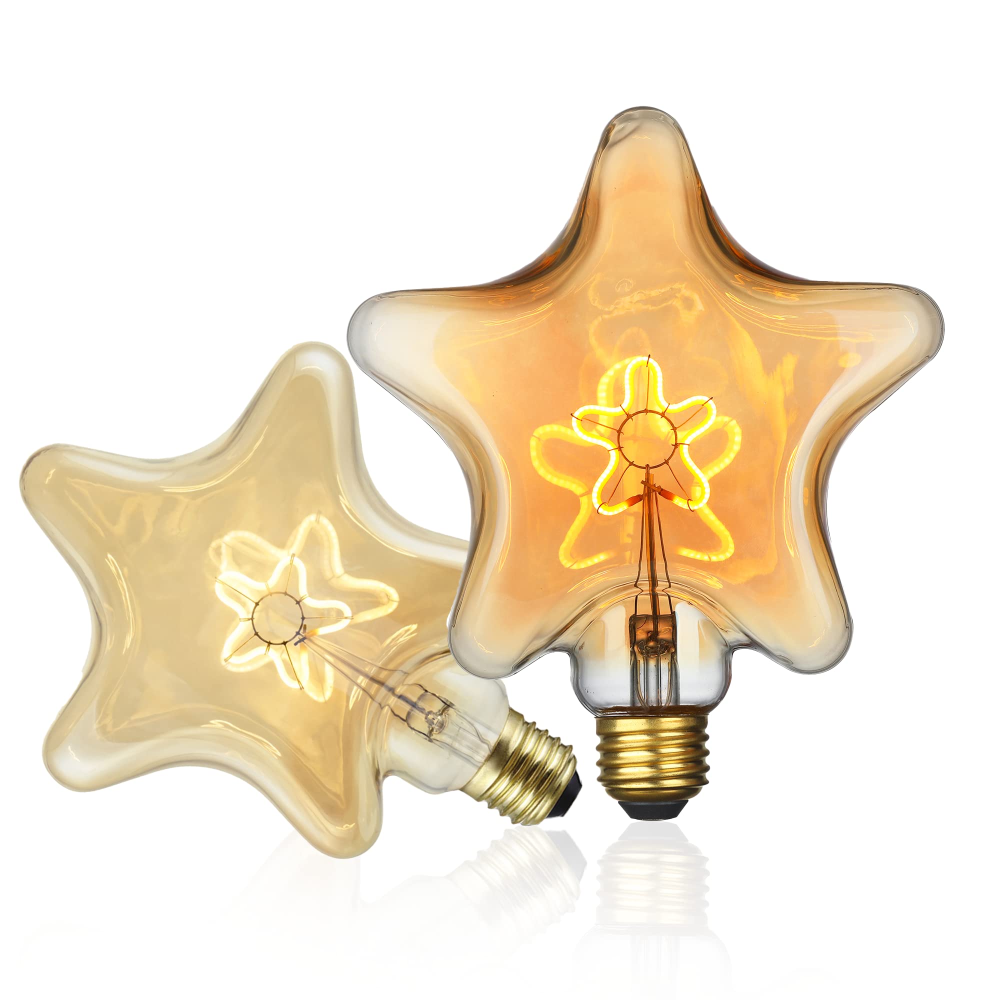Vintage LED Edison Bulb - 4W Amber Star Shape Light (2200K Warm White, Dimmable) | Energy Saving Decorative Lighting for Bedroom, Nursery, Living Room & Home Decor | Creates Cozy Ambiance for Relaxation, Reading and Nighttime Comfort (1-Pack)