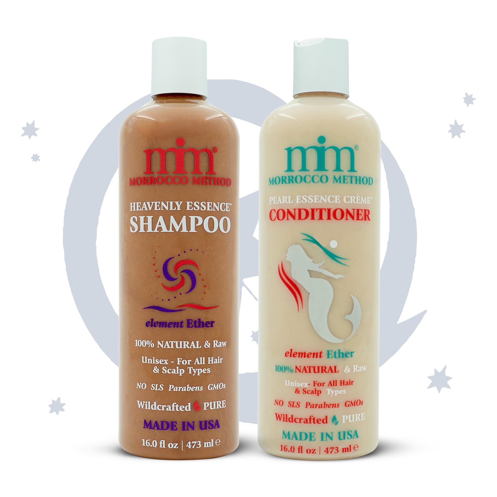 Morrocco Method Heavenly Essence Shampoo & Pearl Essence Crème Conditioner Set - 100% Natural Hair Care for All Hair Types | SLS-Free, Paraben-Free, Non-GMO | Made in USA | Perfect for Daily Hair Nourishment & Repair