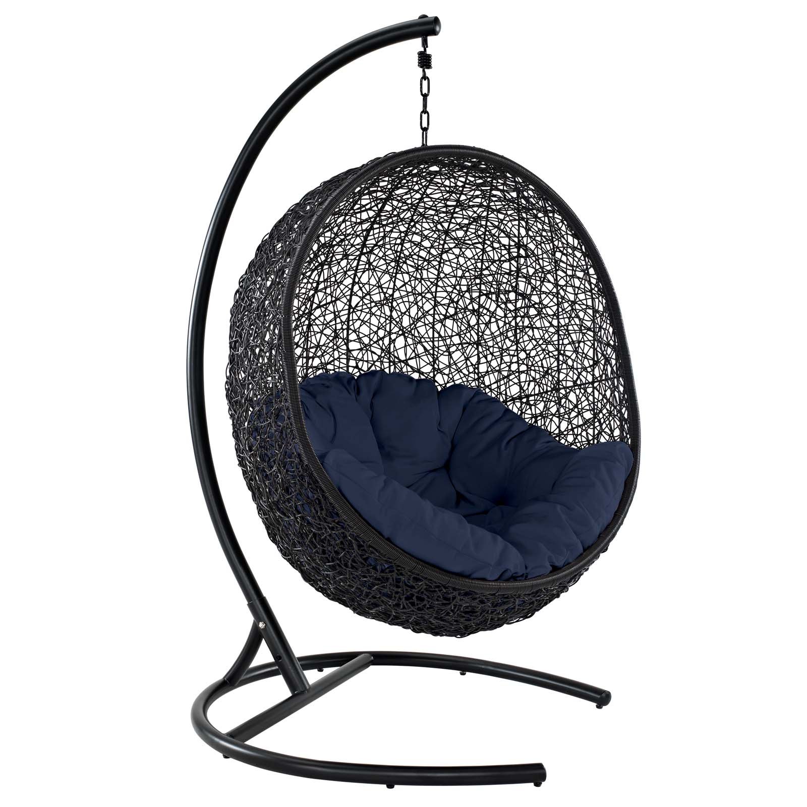 Modern Navy Blue Rattan Wicker Outdoor Lounge Chair – Contemporary Patio Balcony Garden Swing for Relaxation and Leisure