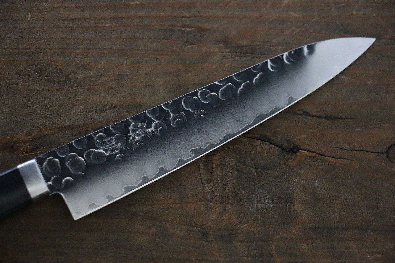 Seisuke VG1 Hammered Migaki Finished Petty Utility Knife 135mm with Pakka Wood Handle - Perfect for Slicing, Peeling & Precision Kitchen Tasks