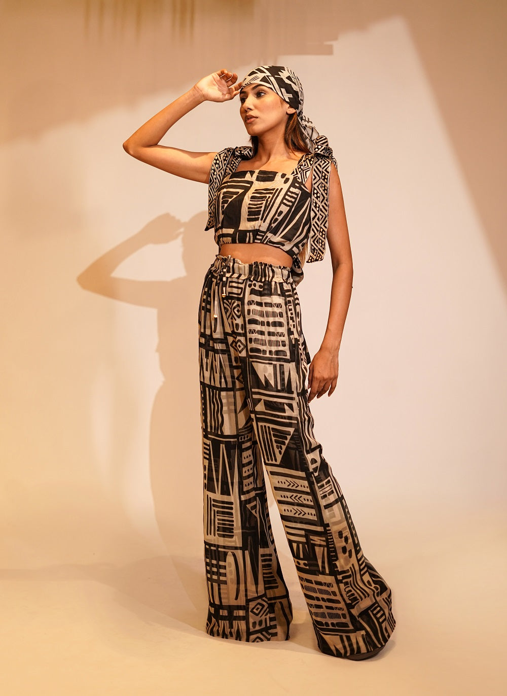 White Abstract Print Pants for Women - High Waisted Wide Leg Trousers - Casual & Office Wear - Perfect for Summer Outfits & Boho Style