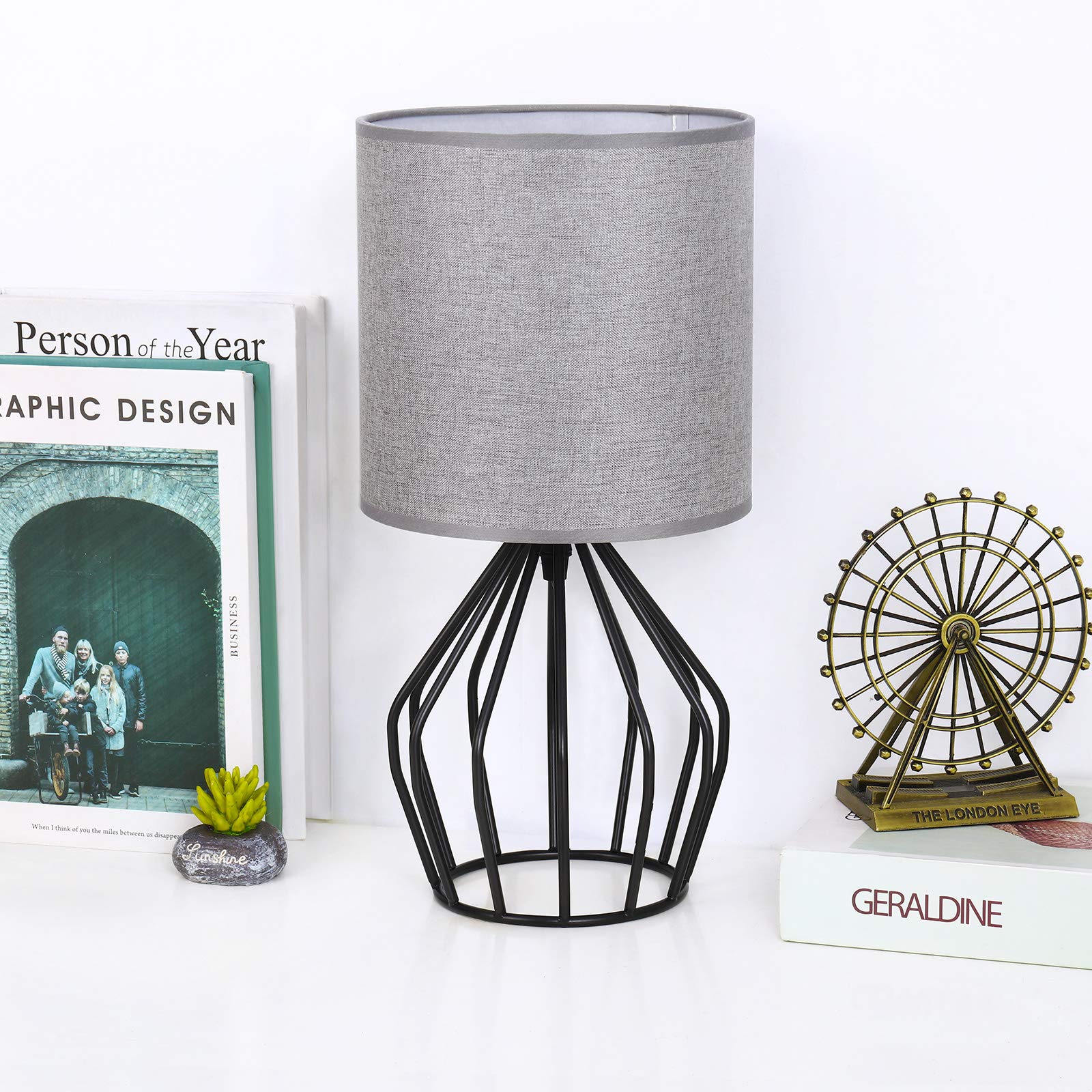HAITRAL Farmhouse Table Lamp - Small Nightstand Lamp for Bedroom, Black Metal Cage Table Lamp with Hollowed Out Base for Living Room, Dorm, Office - Perfect for Cozy Reading Nook, Home Office Lighting and Bedside Ambience