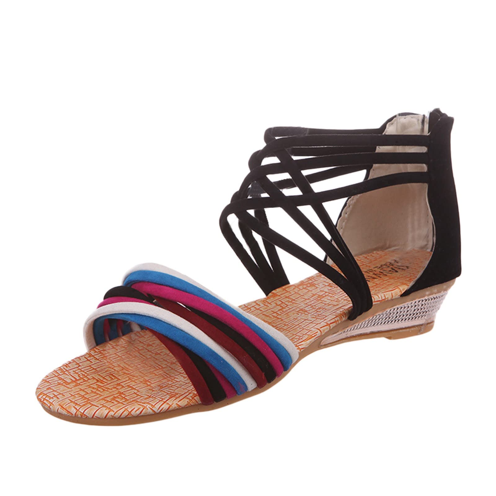 Women's Multicolor Beach Sandals with Zipper - Comfortable Rubber Wedge Slippers for Summer | Gold & Other Colors | Perfect for Poolside, Vacation & Casual Outings