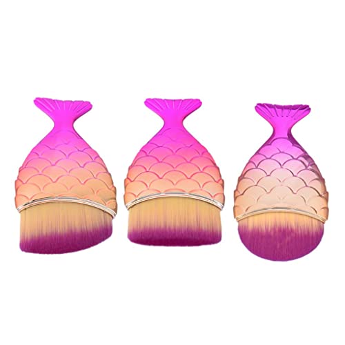 Siah 3-Piece Mermaid Tail Makeup Brush Set - Foundation, Concealer, Powder & Blush Brushes with Angled & Flat Heads | Perfect for Professional Makeup & Travel Beauty Essentials