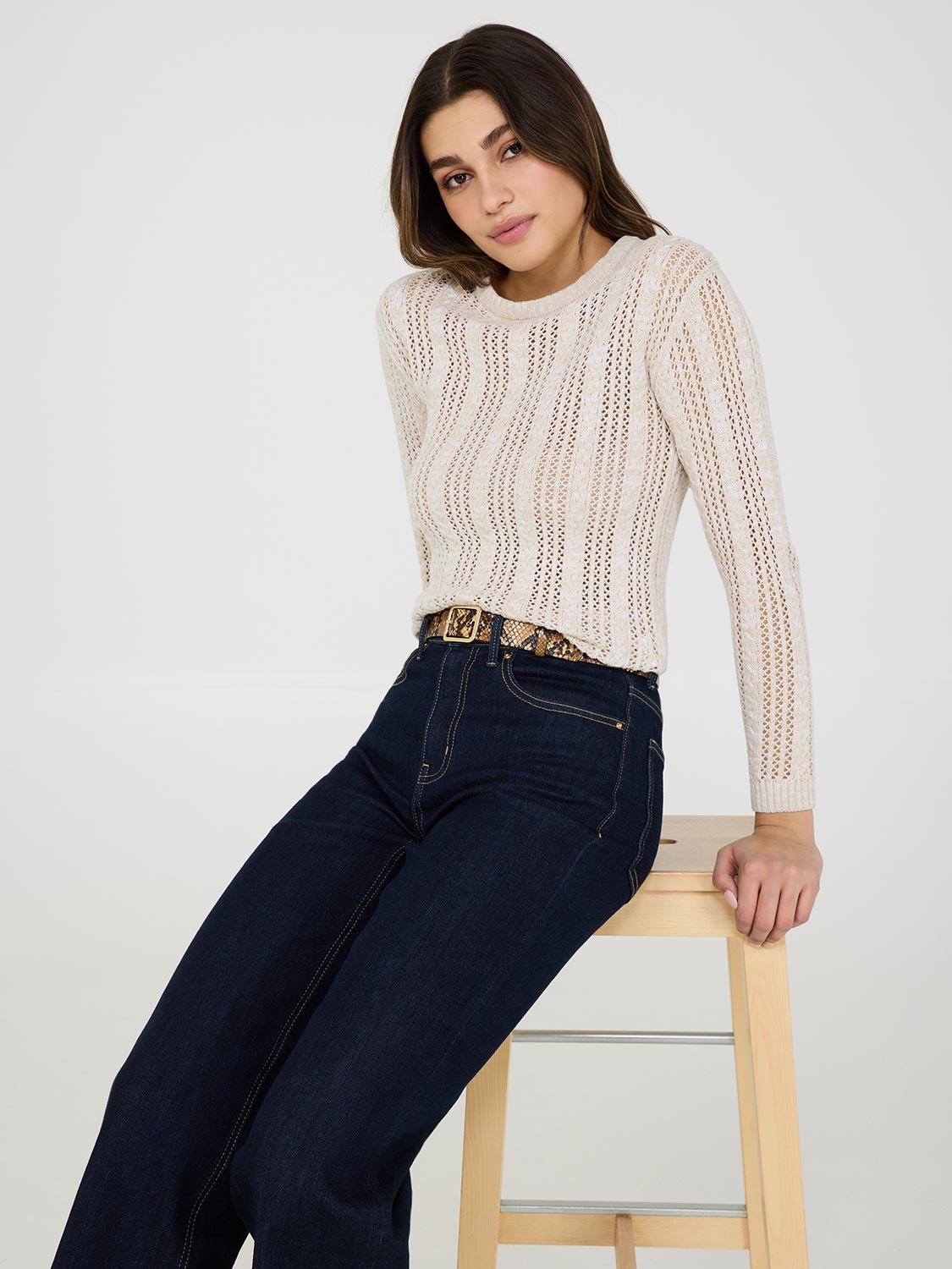 Crochet Crew Neck Sweater for Women - Soft Handmade Knit Pullover - Boho Chic Loose Fit Top - Perfect for Fall, Winter & Casual Outings