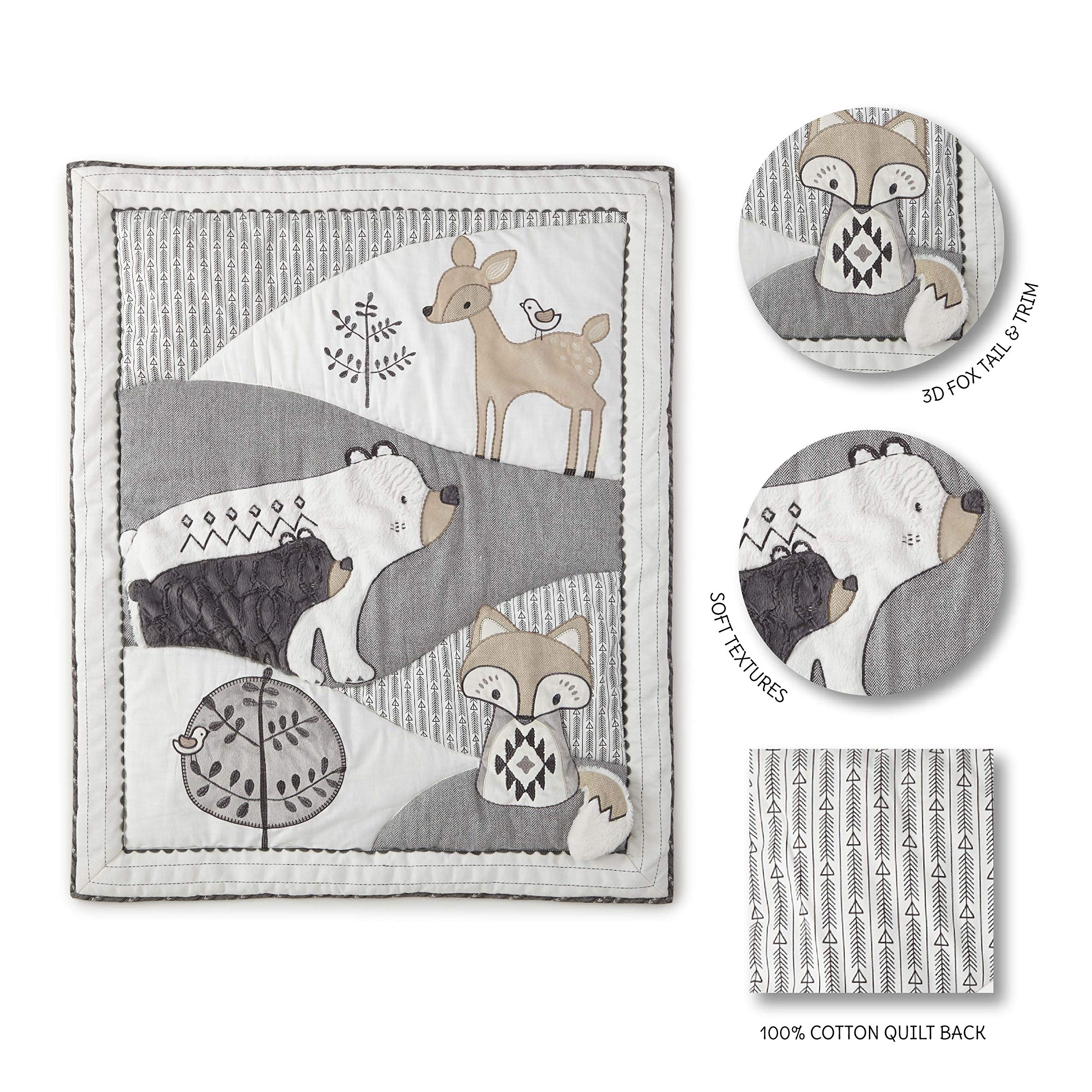 Levtex Baby Bailey 5-Piece Neutral Forest Crib Bedding Set - Charcoal, Taupe & White Nursery Collection with Quilt, Fitted Sheet, Diaper Stacker, Wall Decal & Dust Ruffle - Perfect for Gender-Neutral Nursery Decor & Baby Shower Gifts