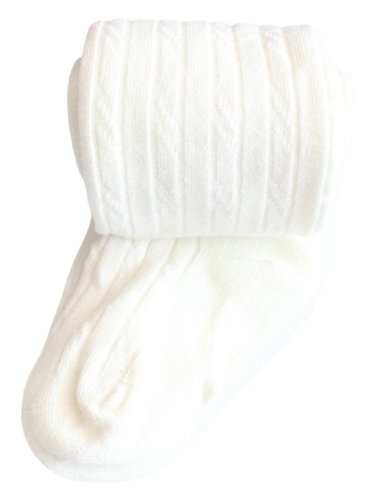 X&F Girls' Solid Cable Knit Footed Tights - Warm Cotton Stockings for Toddlers & Kids - Perfect for Winter, School, Playdates & Holiday Outfits