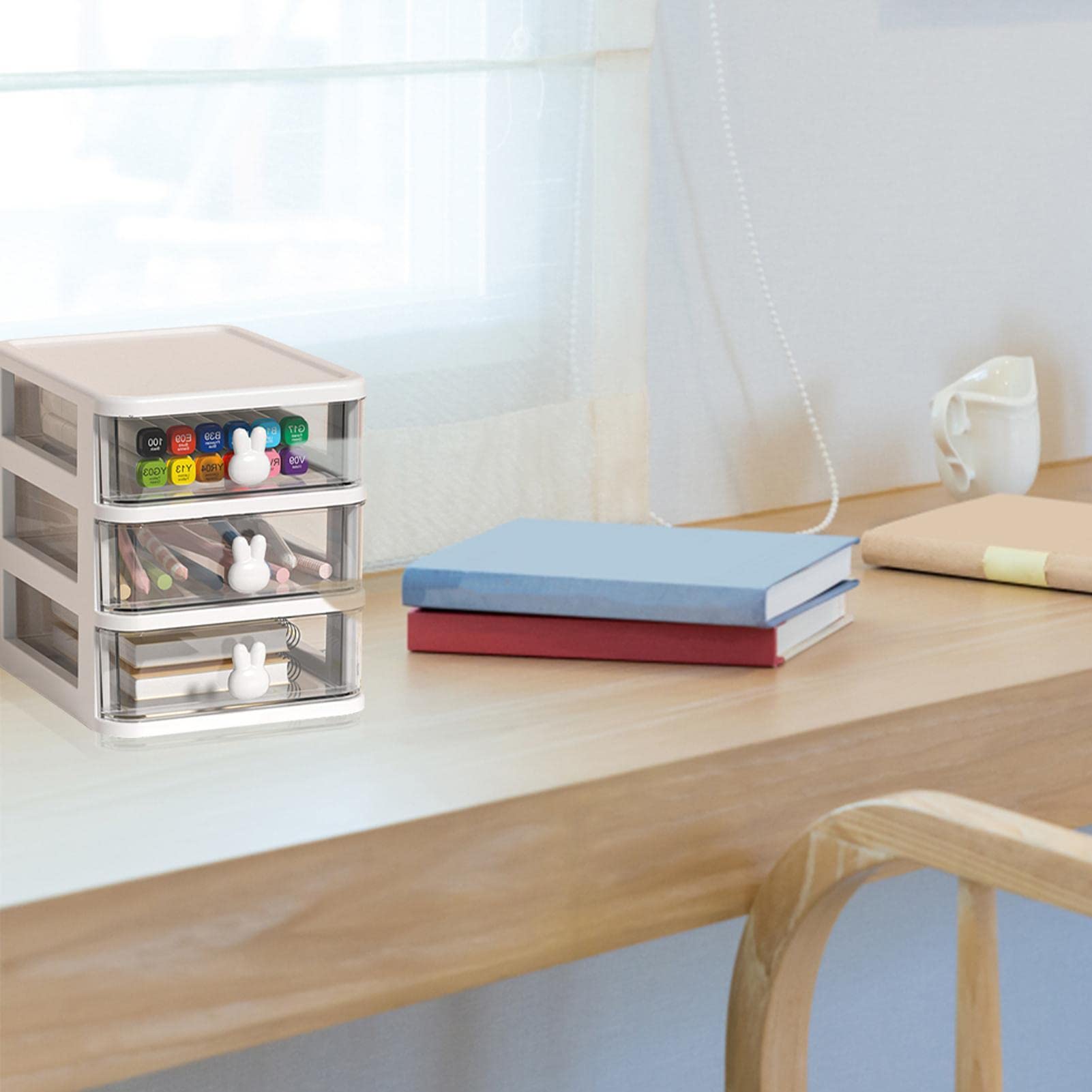 4-Tier Clear Small Desk Organizer with Drawer - Perfect for Makeup, Stationery, Arts & Crafts Storage - Ideal for Home Office, Vanity & Workspace Organization