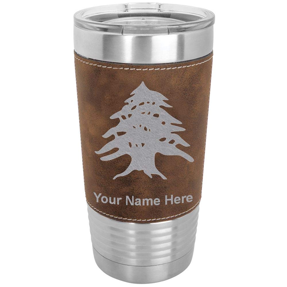 LaserGram 20oz Vacuum Insulated Stainless Steel Tumbler with Lebanon Flag Design - Personalized Engraved Travel Mug with Faux Leather & Rustic Finish - Keeps Drinks Hot/Cold for Hours - Perfect for Office, Camping, Hiking & Outdoor Adventures