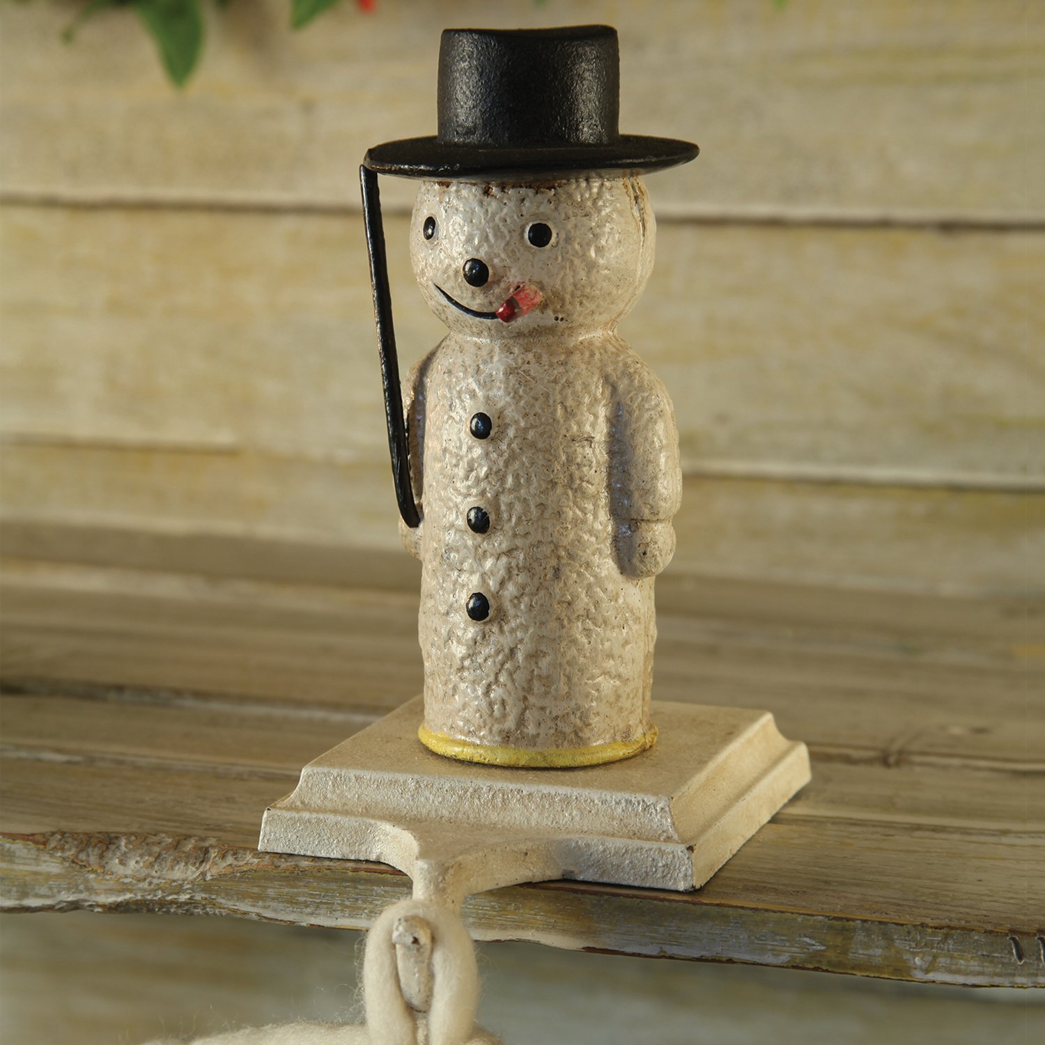 MY SWANKY HOME Cast Iron Snowman Stocking Holder - Christmas Fireplace Mantel Decor for Holiday Stockings, Gifts & Festive Home Decor