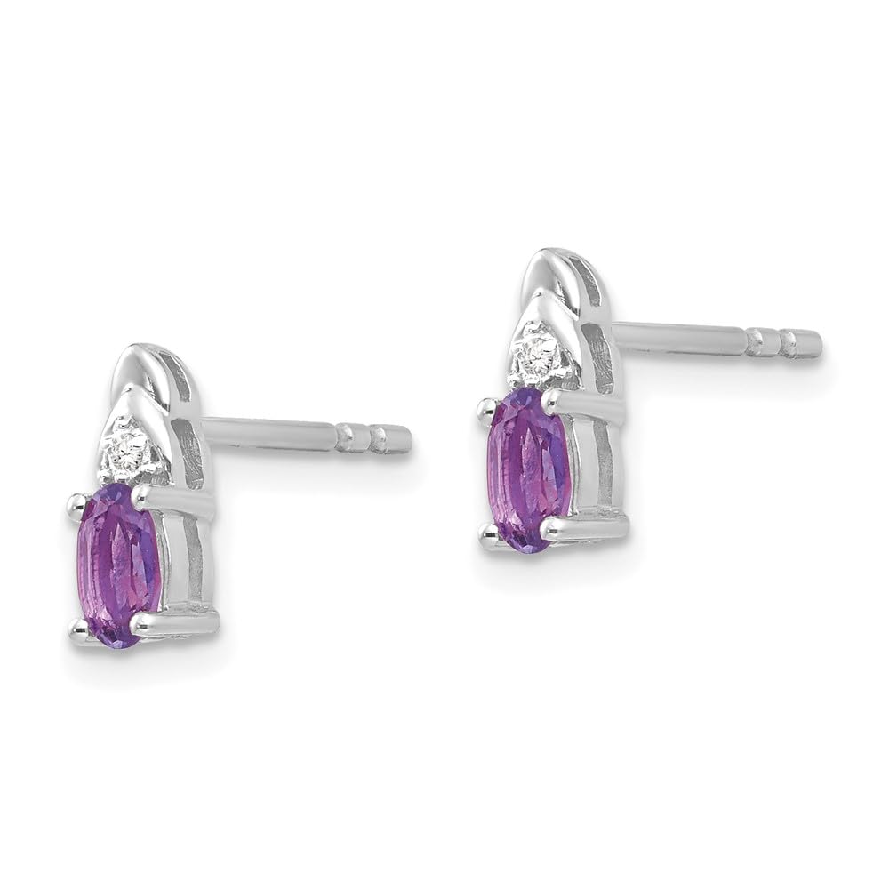 14K White Gold Genuine Amethyst and Diamond Stud Earrings for Women - Elegant Fine Jewelry Gift for Her - Perfect for Weddings, Anniversaries & Special Occasions
