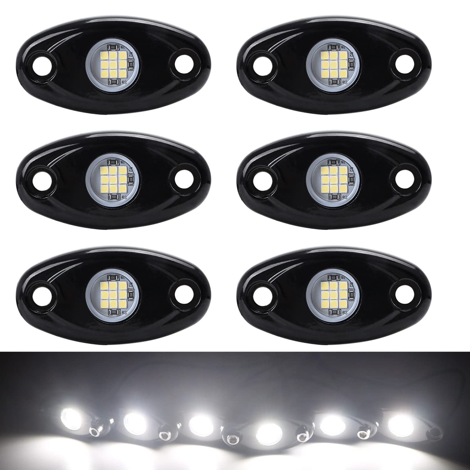 6 Pods LED Rock Lights White - Waterproof Underglow LED Neon Kit for Truck, Car, ATV, SUV, Boat | Underbody Glow Accent Lighting | Perfect for Off-Roading, Car Shows & Night Driving