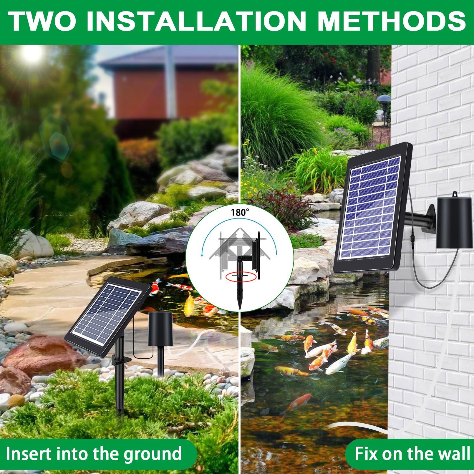 Solar Powered Pond Aerator Pump - 3 Timer Modes (18H/36H/72H) & Bubble Regulator - 4W 2200mAh Outdoor Oxygenator for Small Fish Ponds, Stock Tanks, Aquariums & Hydroponics - Perfect for Garden Water Features & Backyard Ponds