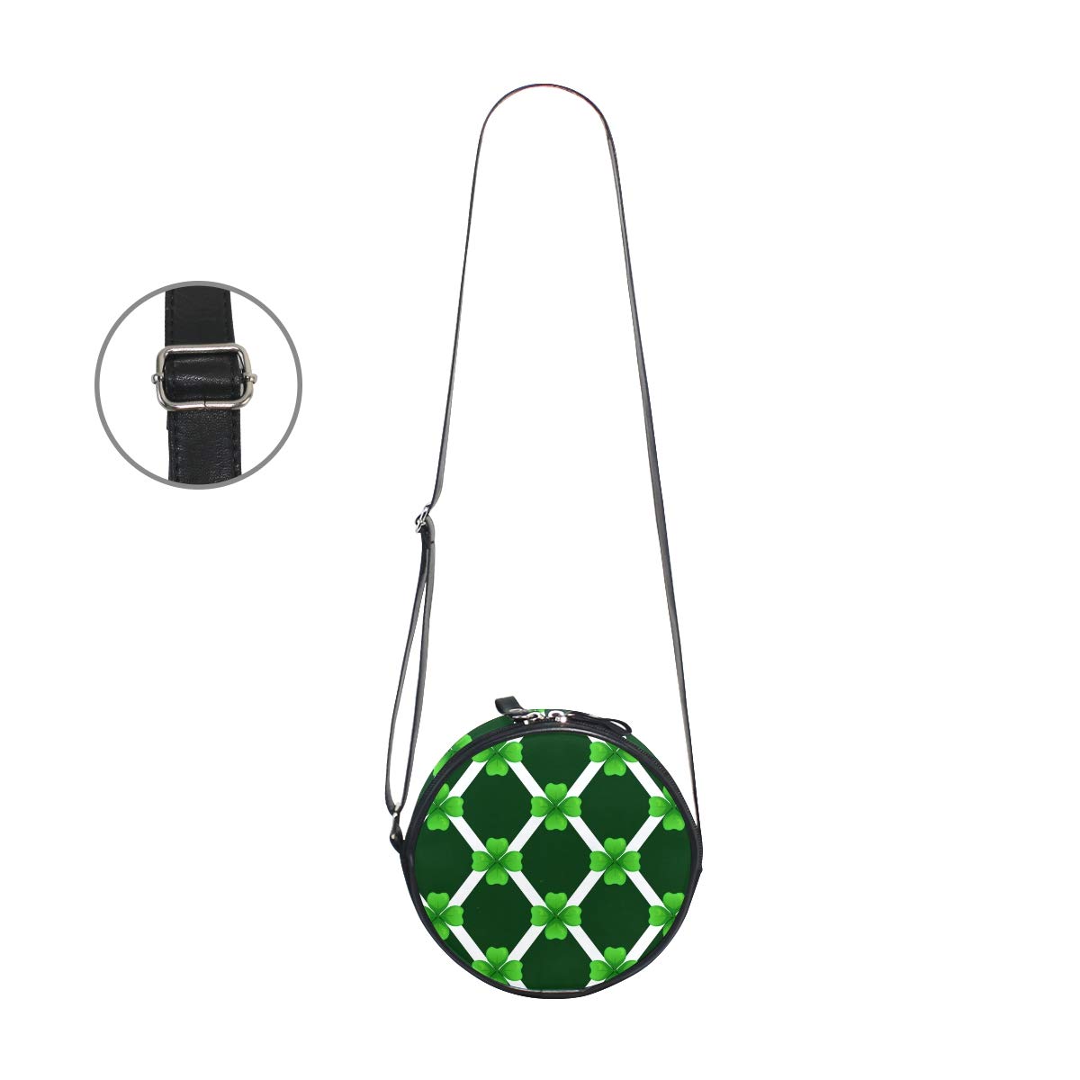 Stylish Green Shamrock Diamond Canvas Crossbody Bag for Women - Round Shoulder Purse with Black Background, Perfect for Beach Outings & Casual Daily Use