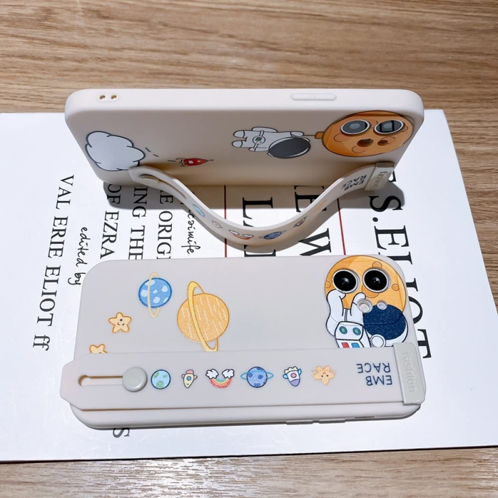 Cartoon Astronaut Planet Wristband Phone Case for iPhone 13 Pro Max/11/12 Pro Max/XS Max/XR/X/8/7 Plus - Soft Bumper Protective Cover (Compatible with iPhone 11 Pro) - Perfect for Space Lovers & Everyday Use