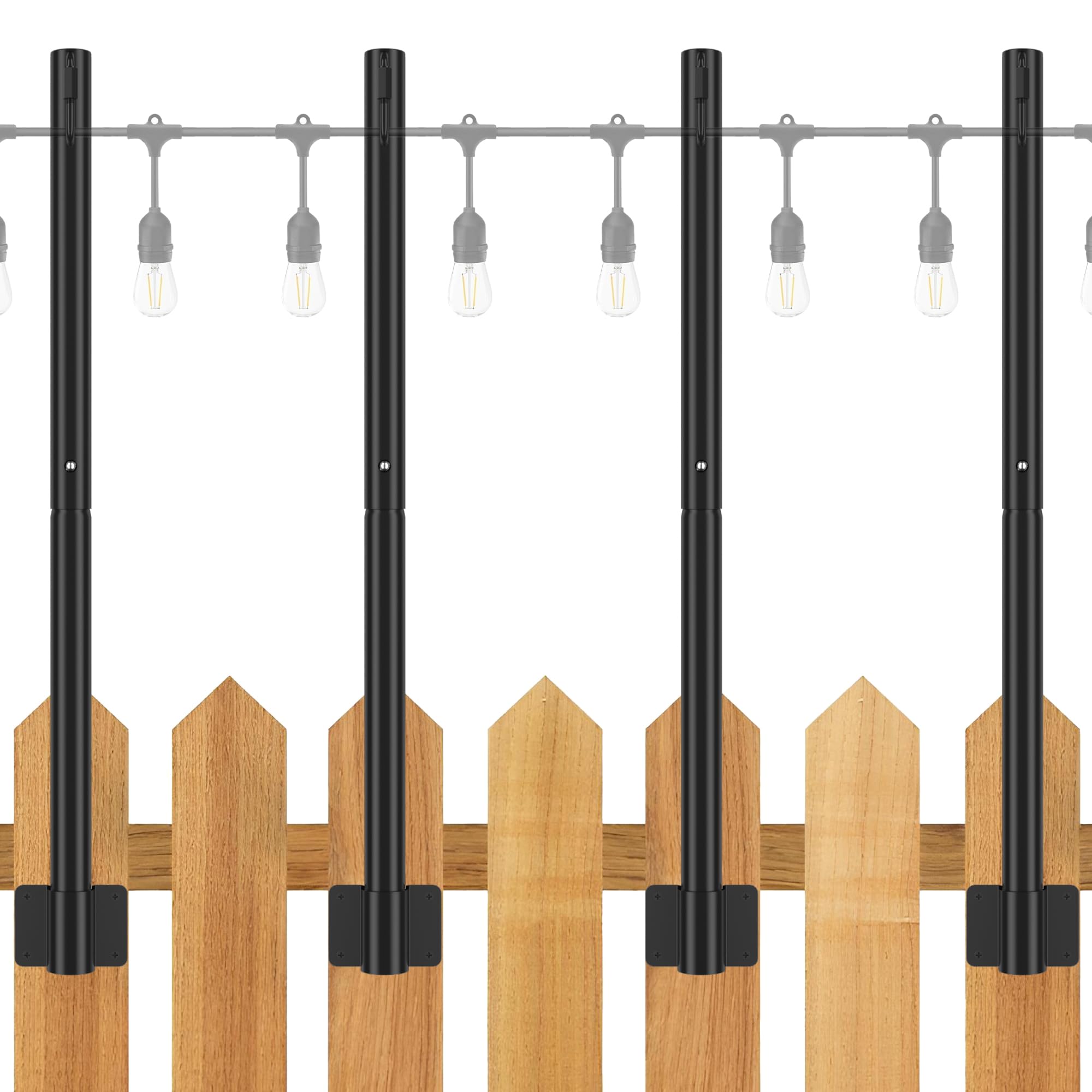 Suchtale 4 Pack 2.8 FT Outdoor String Light Poles with Clips & Brackets - Black Hanging Lights for Patio, Garden, Backyard, Wedding & Party Decor | Weather-Resistant Fence Post Lights for Ambient Lighting
