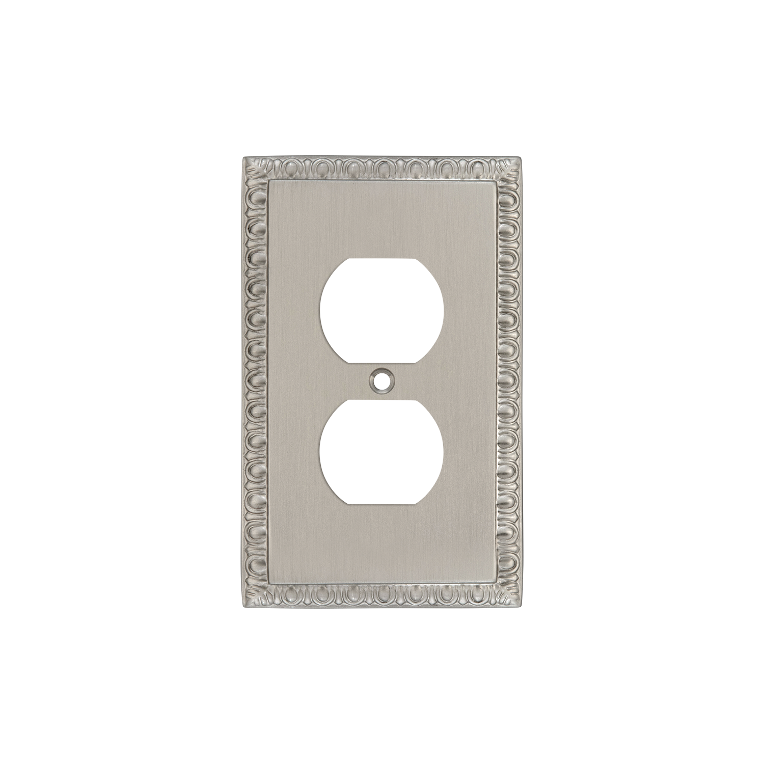 Satin Nickel Egg & Dart Switch Plate with Outlet - Elegant Wall Plate Cover for Living Room, Bedroom & Office Decor