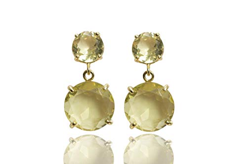 Lemon Quartz Earrings - Round Semi-Precious Gemstone Dangle Earrings in Gold | Custom Jewelry for Women, Gift for Her, Birthday & Anniversary Present