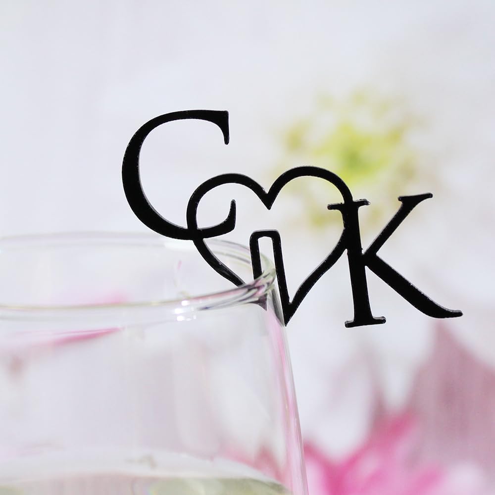 Personalized Wedding Drink Initial Tags - Acrylic Custom Drink Stirrers & Glass Markers (50pcs) - Champagne Toasting Tags & Cocktail Charms for Wedding, Bridal Shower, Bachelorette Party & Anniversary Celebrations