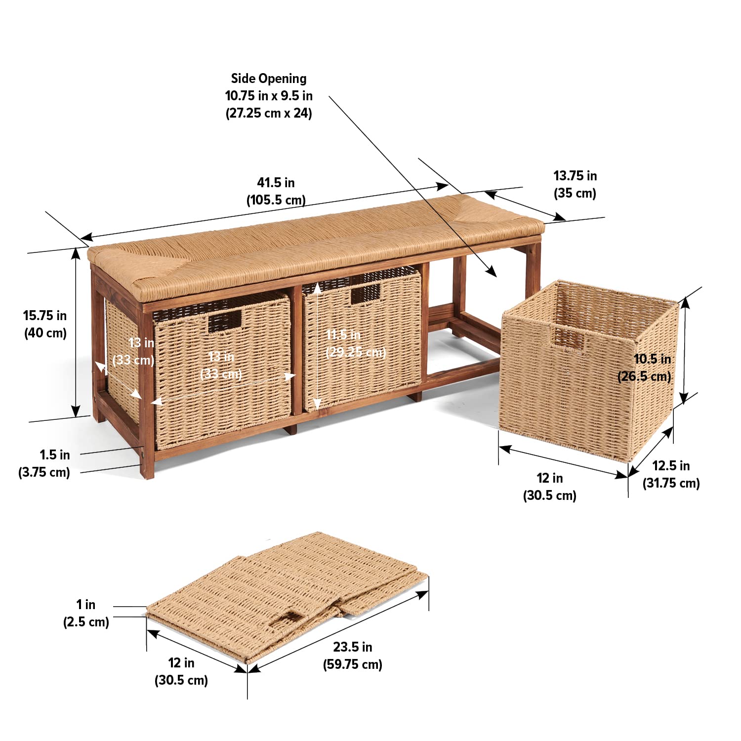 **Badger Basket Kid's Toy Storage Bench with Woven Top & 3 Collapsible Baskets - Light Brown - Perfect for Kids' Room Organization & Playroom Storage**